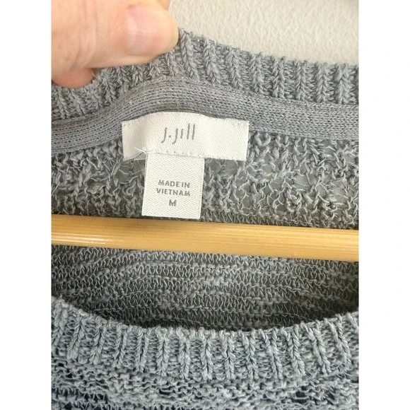 J‎ Jill Gray Marled Open Knit Short Sleeve Sweater Top Women's Sz M Comfy Beachy - Picture 4 of 9